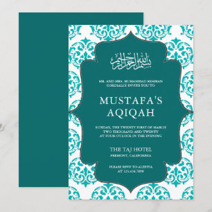 Türkisfarben und Weiße Damast Islamische Aqiqah Ze Einladung