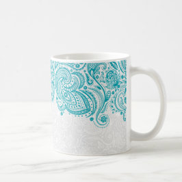 Türkisfarben und weißes, blumengeschmücktes Pisley Kaffeetasse