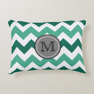 Türkisfarben und Zickzack Zigzag Monogramm Dekokissen
