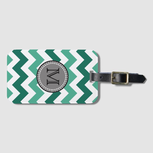 Türkisfarben und Zickzack Zigzag Monogramm Gepäckanhänger (Vorderseite (Horizontal))