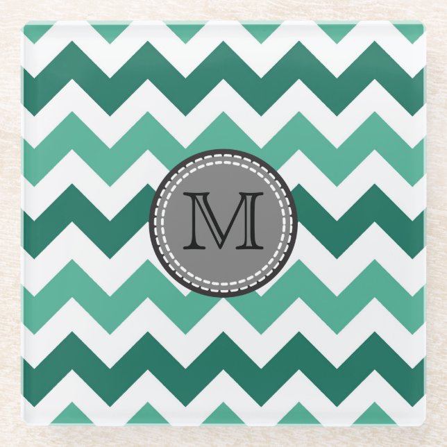 Türkisfarben und Zickzack Zigzag Monogramm Glasuntersetzer (Vorderseite)