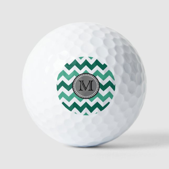 Türkisfarben und Zickzack Zigzag Monogramm Golfball (Vorderseite)