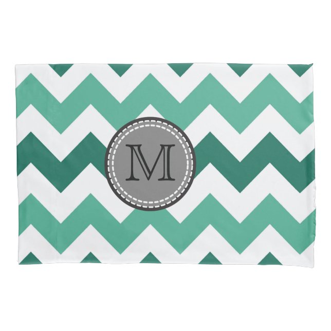 Türkisfarben und Zickzack Zigzag Monogramm Kissenbezug (Vorderseite)