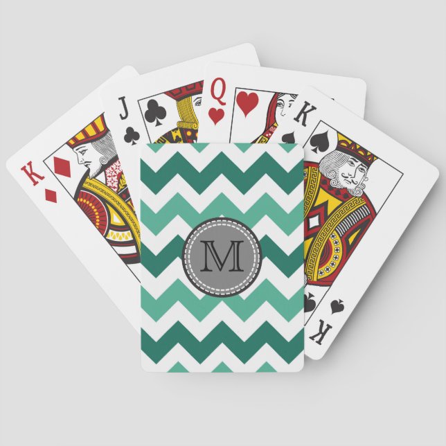 Türkisfarben und Zickzack Zigzag Monogramm Spielkarten (Rückseite)
