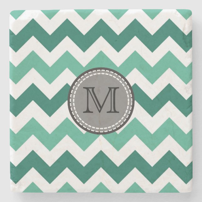 Türkisfarben und Zickzack Zigzag Monogramm Steinuntersetzer (Vorderseite)