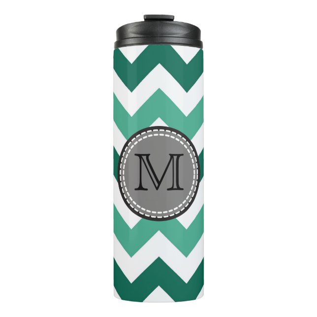 Türkisfarben und Zickzack Zigzag Monogramm Thermosbecher (Vorderseite)