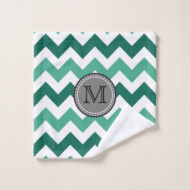 Türkisfarben und Zickzack Zigzag Monogramm Waschlappen (Waschlappen)