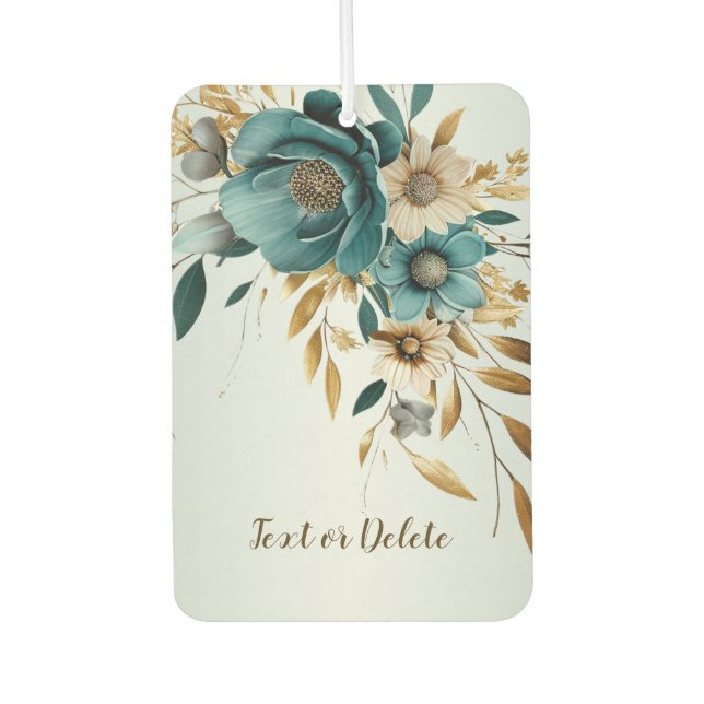 Türkisfarben Weiße Blume Goldene Blätter Elegant Autolufterfrischer (Vorderseite)
