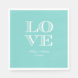 Türkisfarbene Aqua, Weiße LOVE Servietten