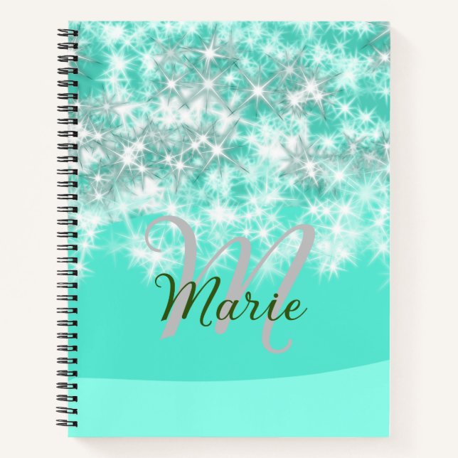 Türkisfarbene aquamarine Aqua-Monogramm Zusatz von Notizbuch (Vorderseite)