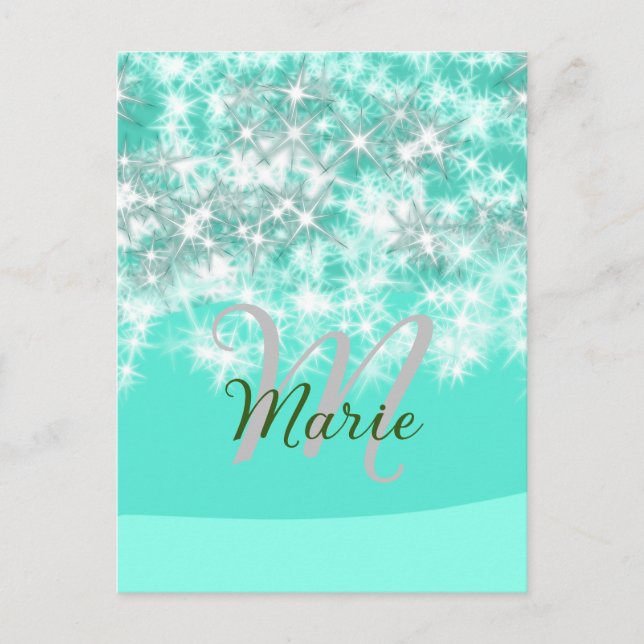 Türkisfarbene aquamarine Aqua-Monogramm Zusatz von Postkarte (Vorderseite)