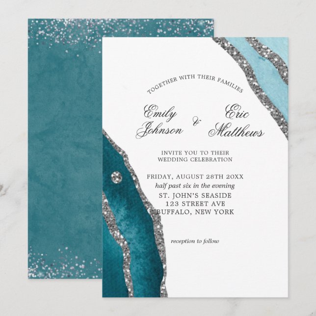 Türkisfarbene Aquamarine Aquarellfeier Einladung (Vorne/Hinten)