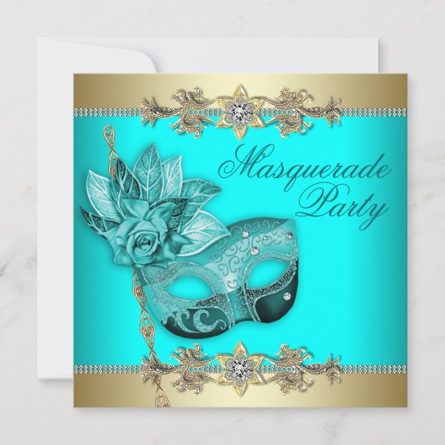 Türkisfarbene Aquamarine blaue Masquerade Party Ei Einladung (Vorderseite)