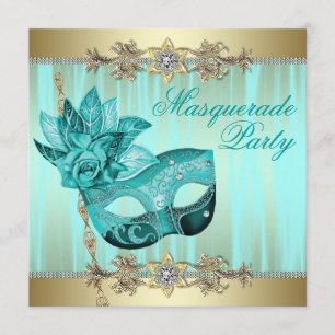 Türkisfarbene Aquamarine blaue Masquerade Party Ei Einladung
