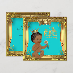 Türkisfarbene Aquamarine Ethnic Prince Baby Dusche Einladung