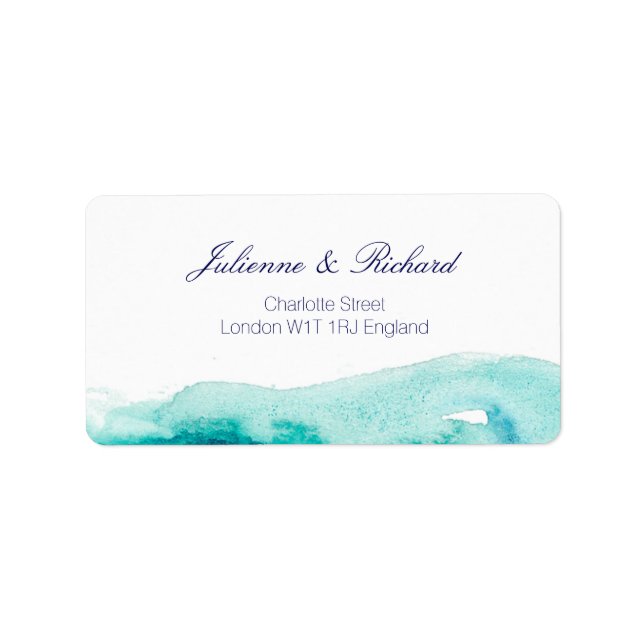 Türkisfarbene Aquamarine Hochzeitsplatten Adressaufkleber (Vorne)