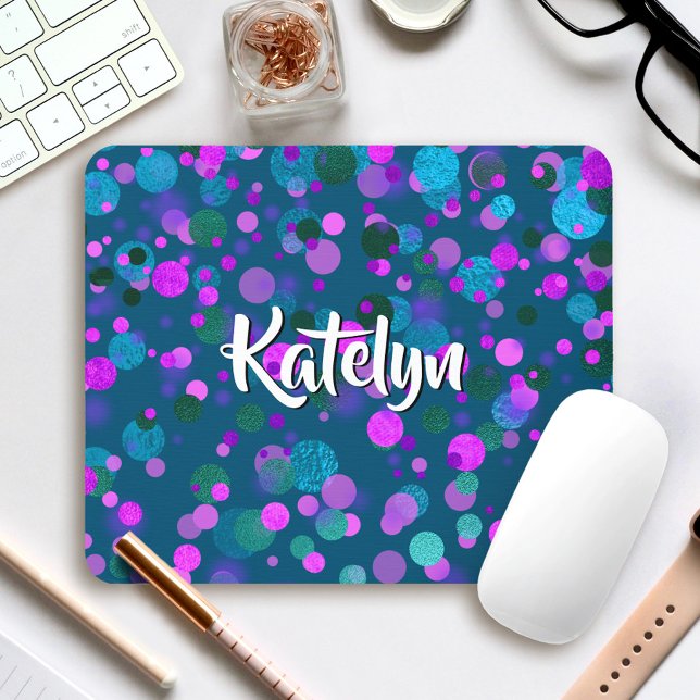 Türkisfarbene aquamarine lila Konfetti Punkte indi Mousepad (Von Creator hochgeladen)
