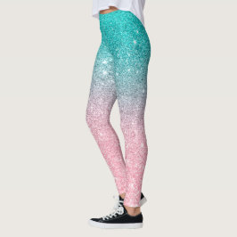 Türkisfarbene bis rosa Ober-Glitzer-Textur Leggings