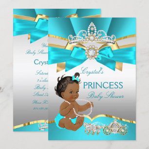 Türkisfarbene Blaue Goldene Prinzessin Baby Shower Einladung