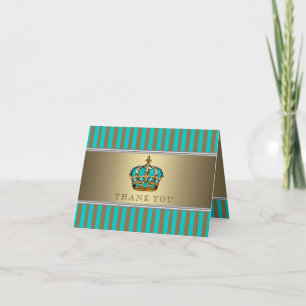 Türkisfarbene Blaue und Goldene Prinz Baby Shower Dankeskarte