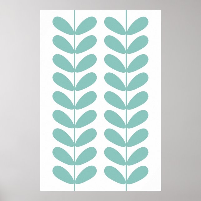 Türkisfarbene Blume Buds Mid Century Moderne Poster (Vorne)