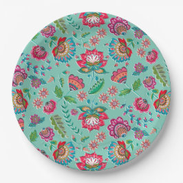 türkisfarbene Blume Pappteller