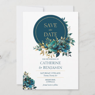 Türkisfarbene Blume Save the Date Karte
