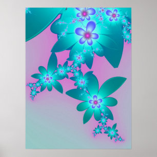 Türkisfarbene Blumen Poster