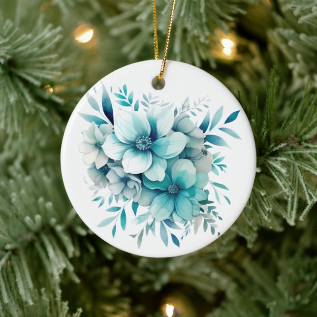 Türkisfarbene Blumendekoration Keramik Ornament (Baum)