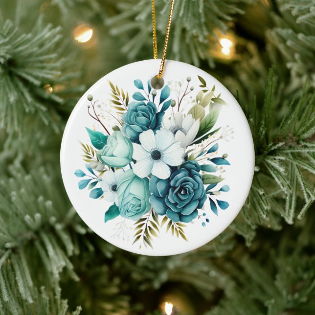 Türkisfarbene Blumendekoration Keramik Ornament (Baum)