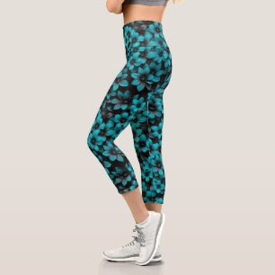 Türkisfarbene Blumenleggings Capri Leggings
