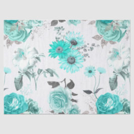 Türkisfarbene Blumenserie Design 11 Gewebepapier Seidenpapier