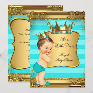 Türkisfarbene Brünette Babydusche Prince Baby Boy Einladung