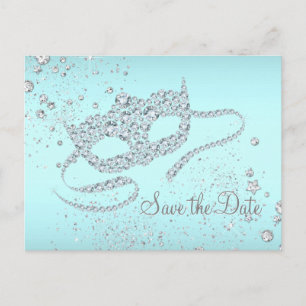 Türkisfarbene Diamant-Masqueraden-Party Save The D Ankündigungspostkarte