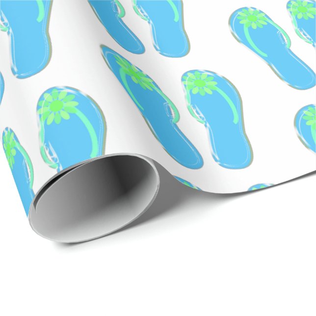 türkisfarbene Flip-Flops mit grüner Blume Geschenkpapier (Rolleneckpunkt)