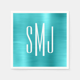 Türkisfarbene Folie Dreibuchstaben-Monogramm Serviette