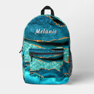 Türkisfarbene funkelnde goldene personalisierte Na Bedruckter Rucksack