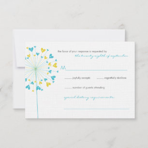 Türkisfarbene gelbe Lüsterne Liebe Hochzeit RSVP-K RSVP Karte