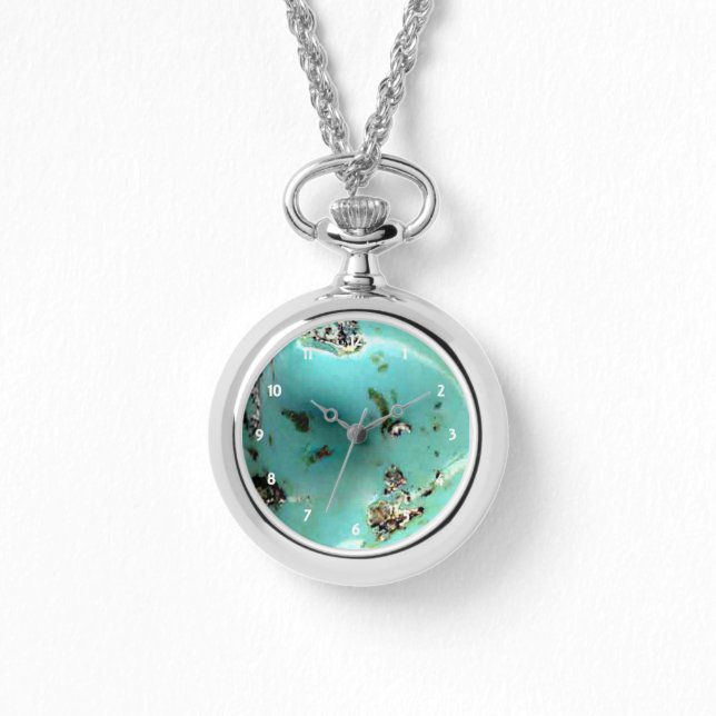 Türkisfarbene Gemstone Image Women Silver Wrap Aro Armbanduhr (Vorderseite)