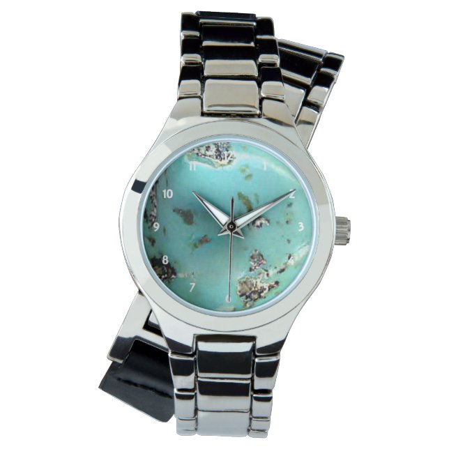 Türkisfarbene Gemstone Image Women Silver Wrap Aro Armbanduhr (Vorderseite)