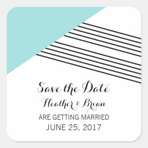 Türkisfarbene geometrische Streifen Save the Date  Quadratischer Aufkleber