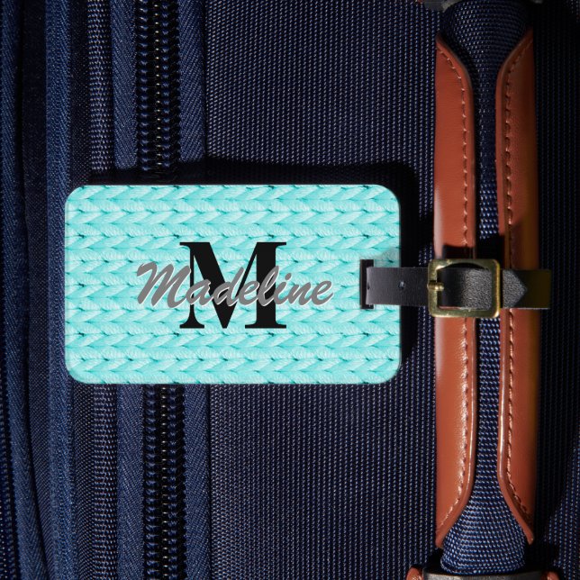 Türkisfarbene Gepäckmarke + Name, Monogramm Gepäckanhänger (Vorderseite Insitu 4)
