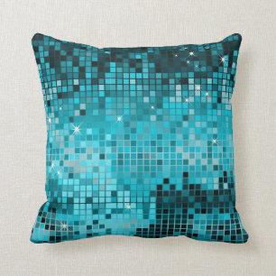 Türkisfarbene Glitter-Pixel-Art mit Strass Kissen