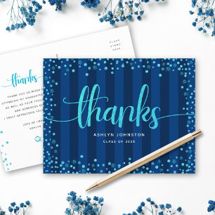 Türkisfarbene Glitter-Schrift Abschlussexamen Navy Postkarte