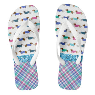 Türkisfarbene Glitzer Dackel Flip Flops