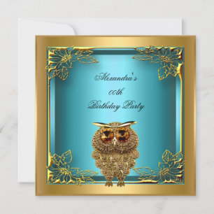Türkisfarbene Goldene Eule Elite Elegante Geburtst Einladung