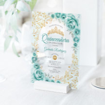 Türkisfarbene Goldene Florale Quinceanera