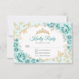 Türkisfarbene Goldene Quinceanera-Antwort RSVP Karte