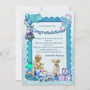 Türkisfarbene grüne blaue Babyparty-Einladung Dankeskarte