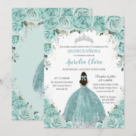 Türkisfarbene Grüne Florale Prinzessin Silber Quin Einladung